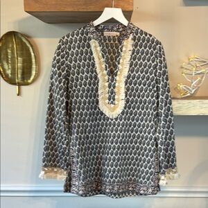 Navy and Cream Patterned Tunic